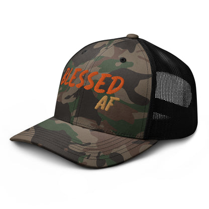 Camouflage Blessed AF trucker hat