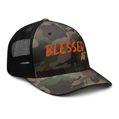 Camouflage Blessed AF trucker hat