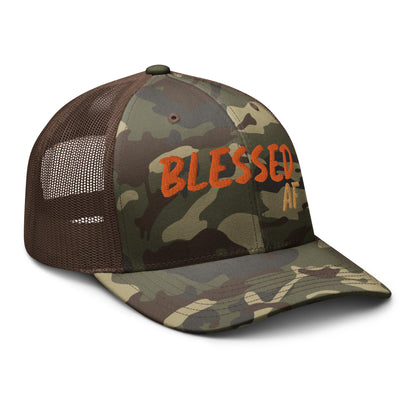 Camouflage Blessed AF trucker hat