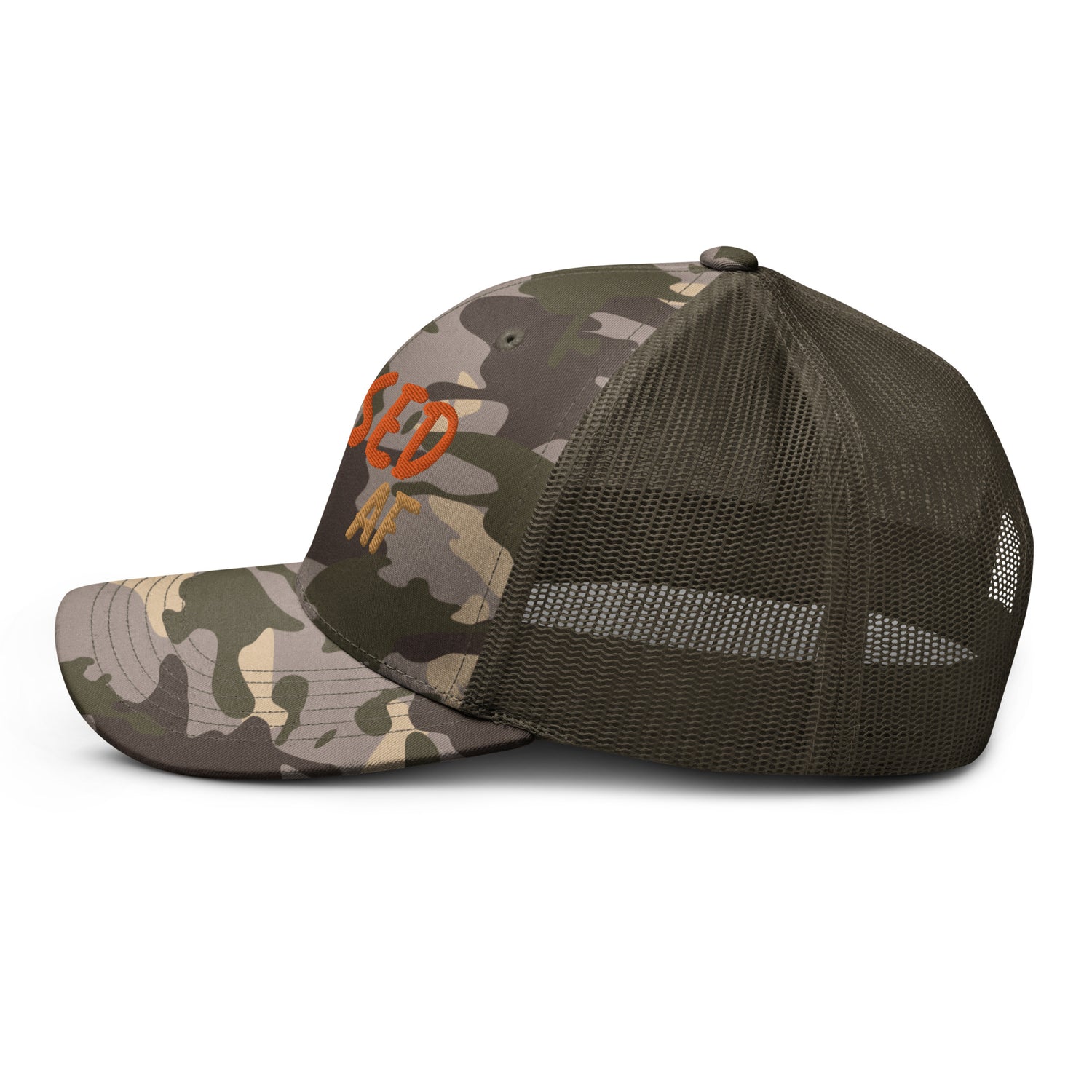 Camouflage Blessed AF trucker hat